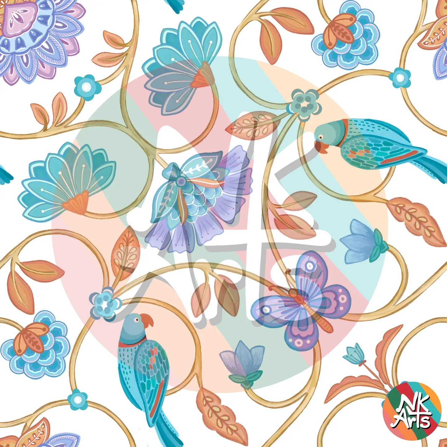 Blue floral seamless pattern